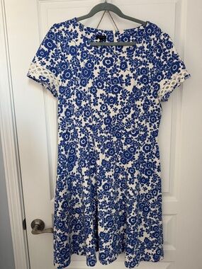Talbots Blue and White Floral Fit & Flare Mini Dress